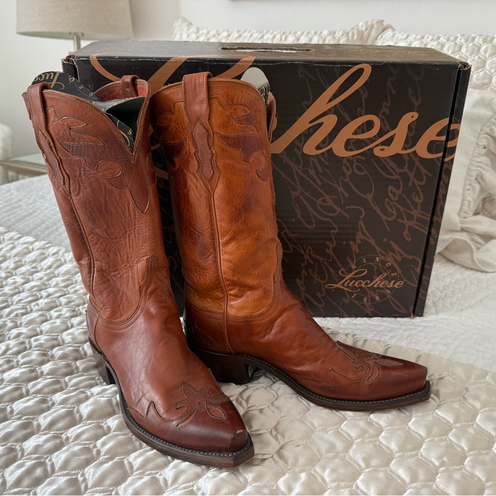 Lucchese Tan Leather Western Boots